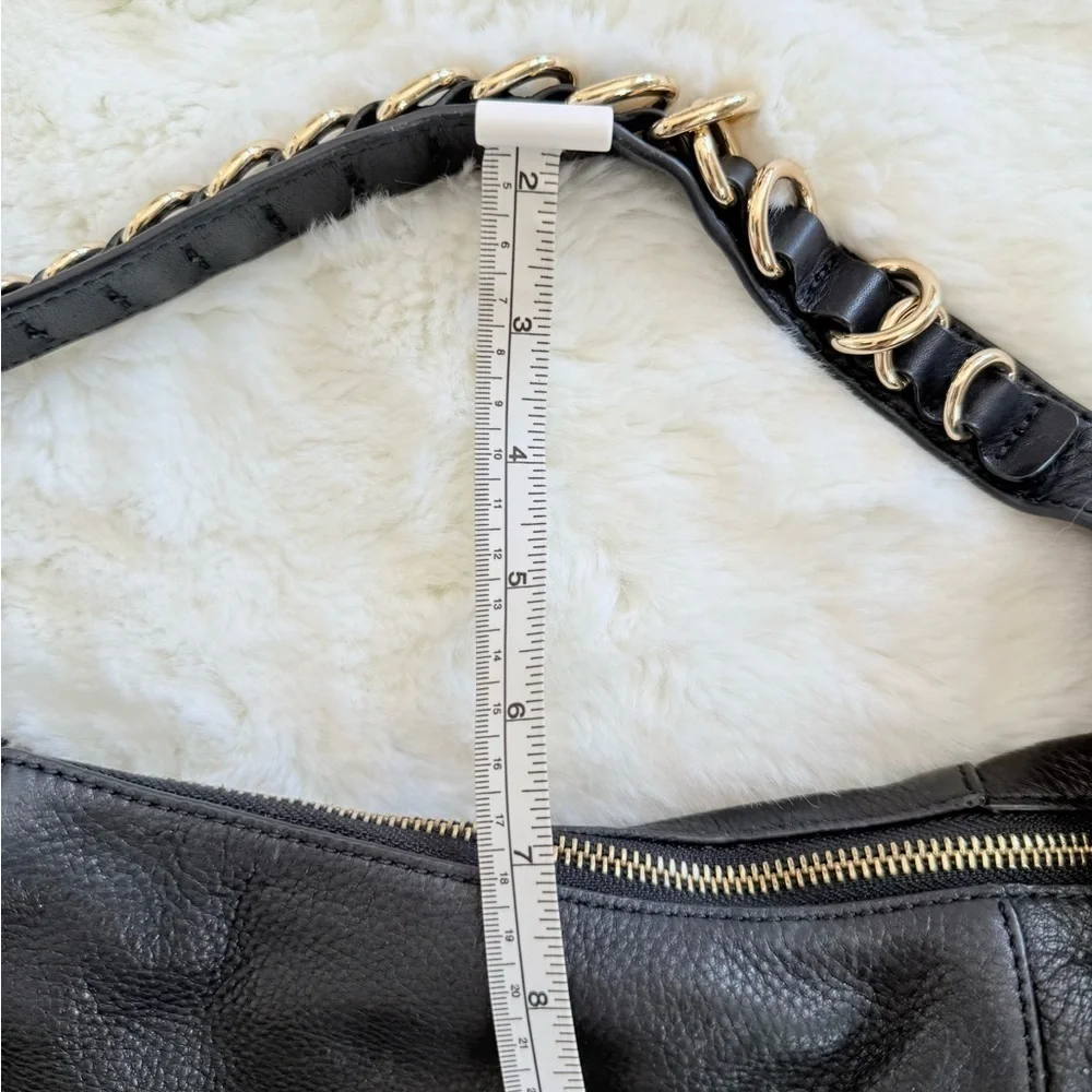 VINCE CAMUTO Cayle Pebble Leather Gold Ring Hobo Bag Black